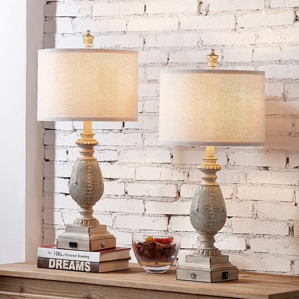 Indra Traditional Floral Inspired Table Lamp Distressed Cream