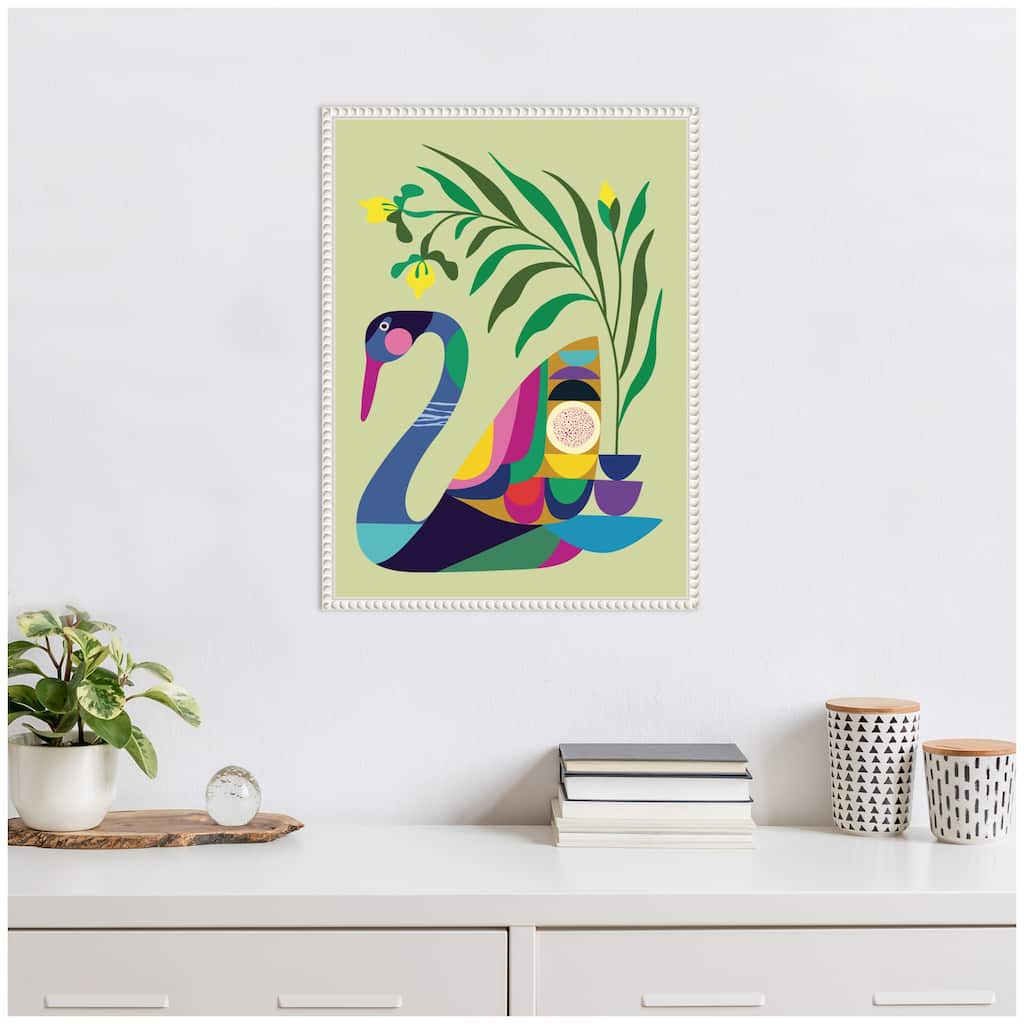 Kate and Laurel Sylvie Swan Vase Framed Canvas by Rachel Lee