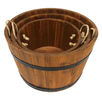 Leigh Country TX 93960 Half Barrel Bucket Wood 3Pc Planter Set