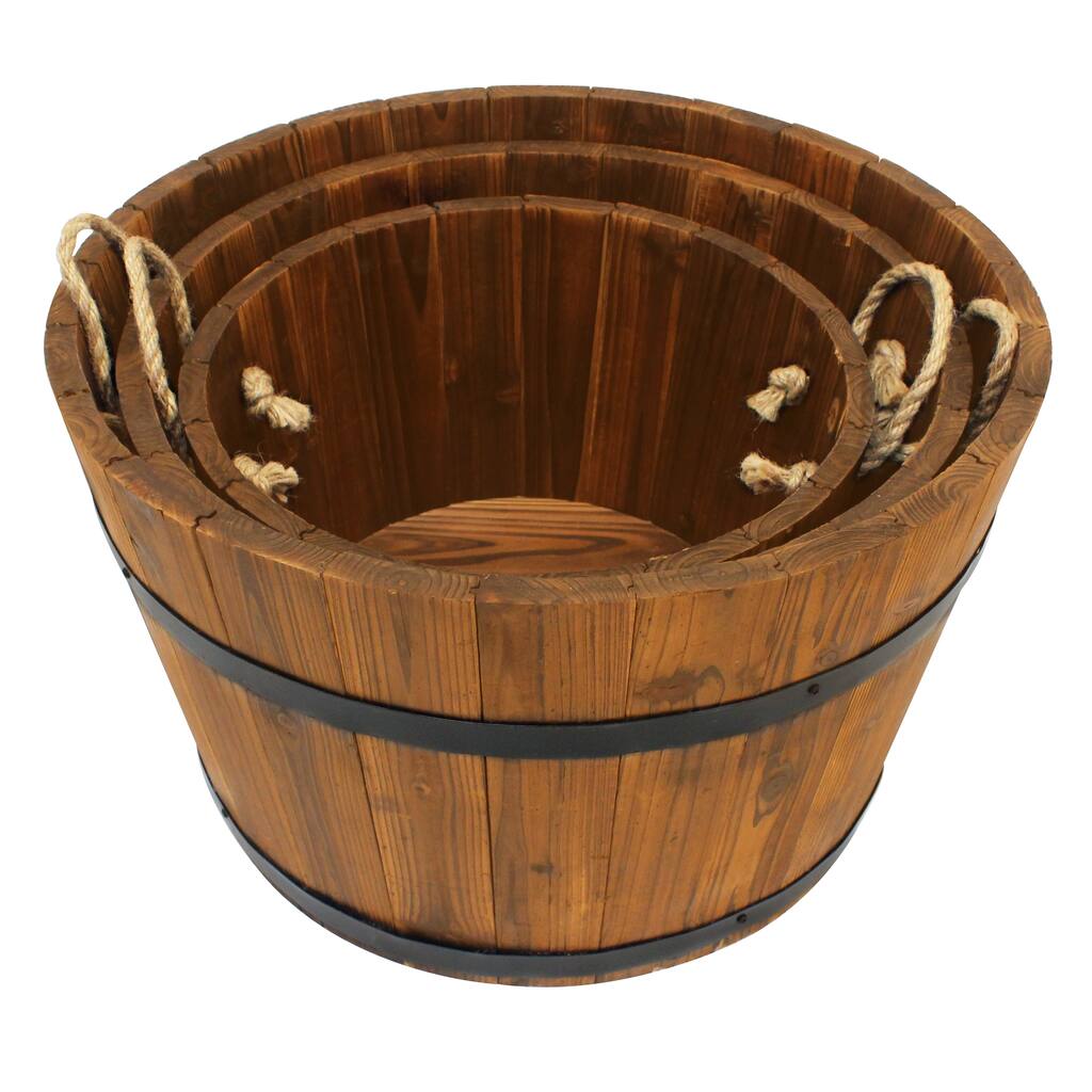 Leigh Country TX 93960 Half Barrel Bucket Wood 3Pc Planter Set