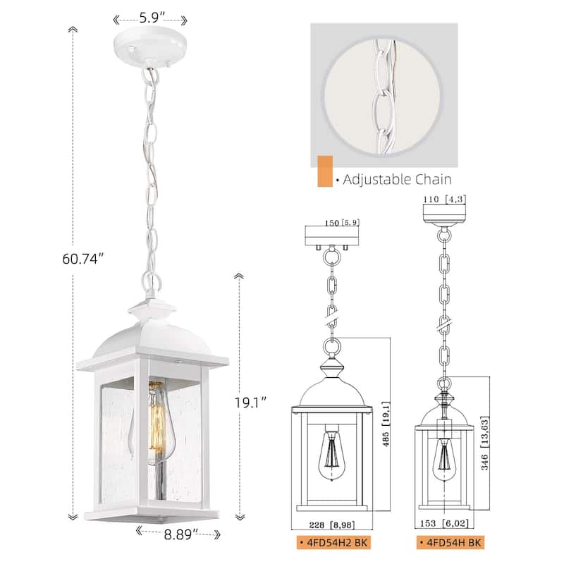 19 Inch Outdoor Pendant Light, Seeded Glass - 19.1 Inch