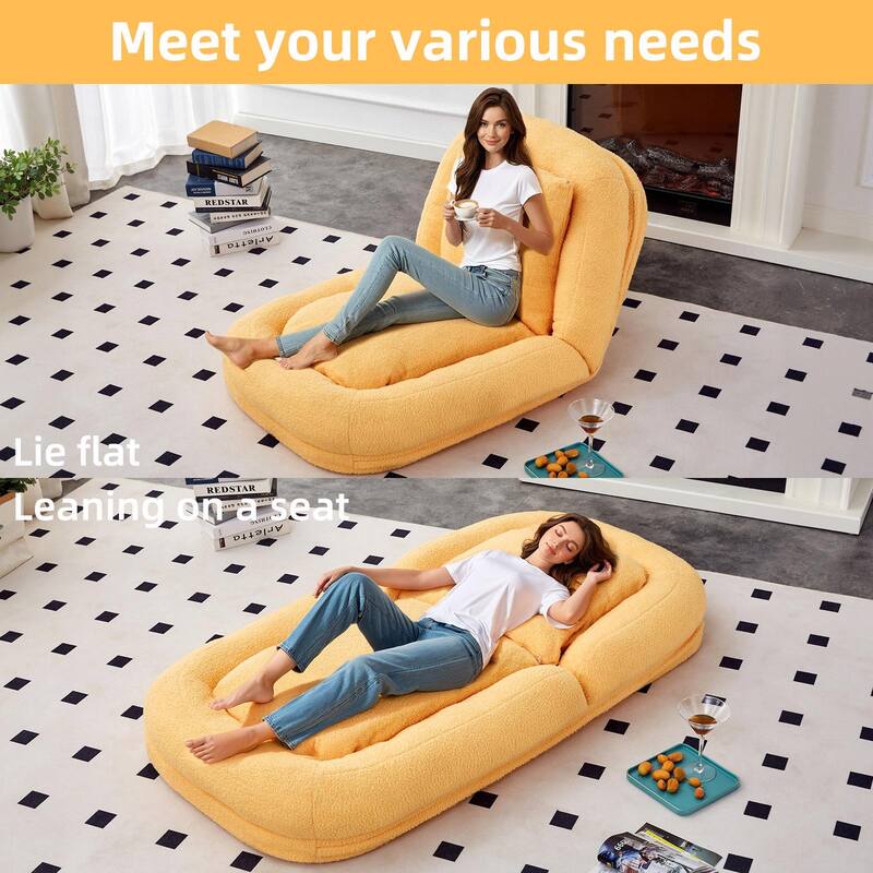 Folding Sofa Chair with 5 Adjustable Positions, Plush Floor Lounge Chair