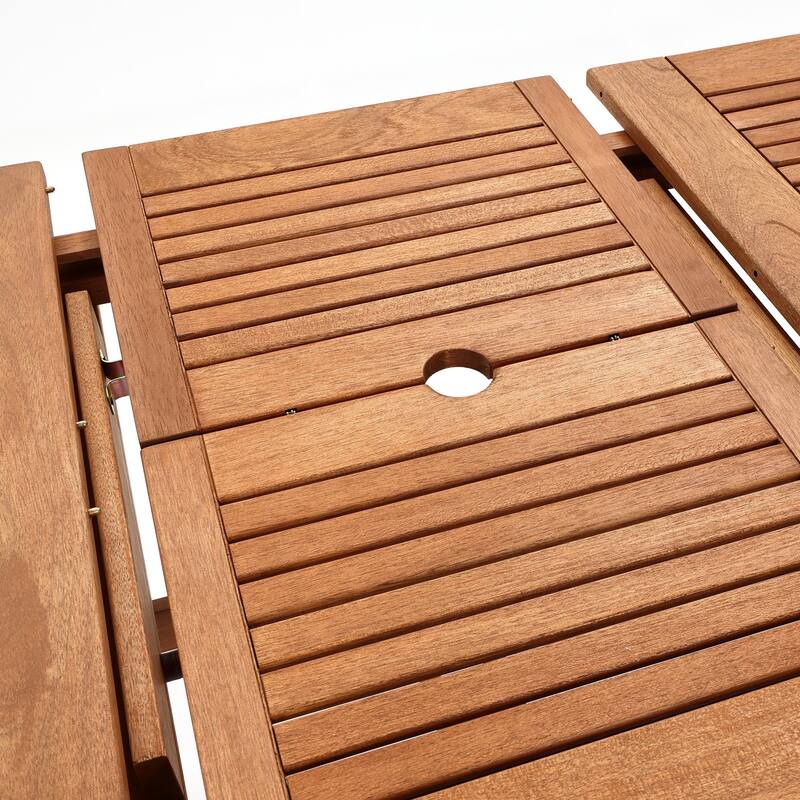 Carmel Solid Wood Extendable Outdoor Dining Table with Umbrella Hole - 59.8" L (78.3" L extended)