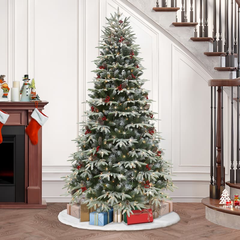 Puleo International 7.5 ft Pre-Lit Flocked Halifax Fir Artificial Christmas Tree