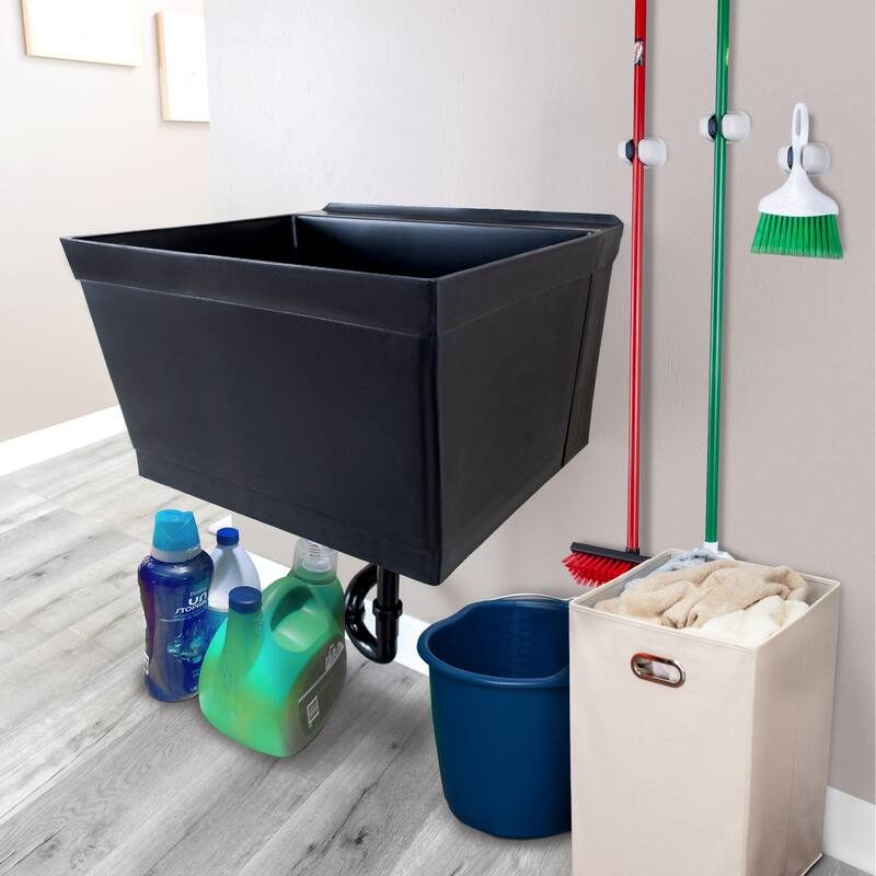 TEHILA 19-Gallon Wall-mounted Utility Sink 22.88 in. W with Drainage Kit