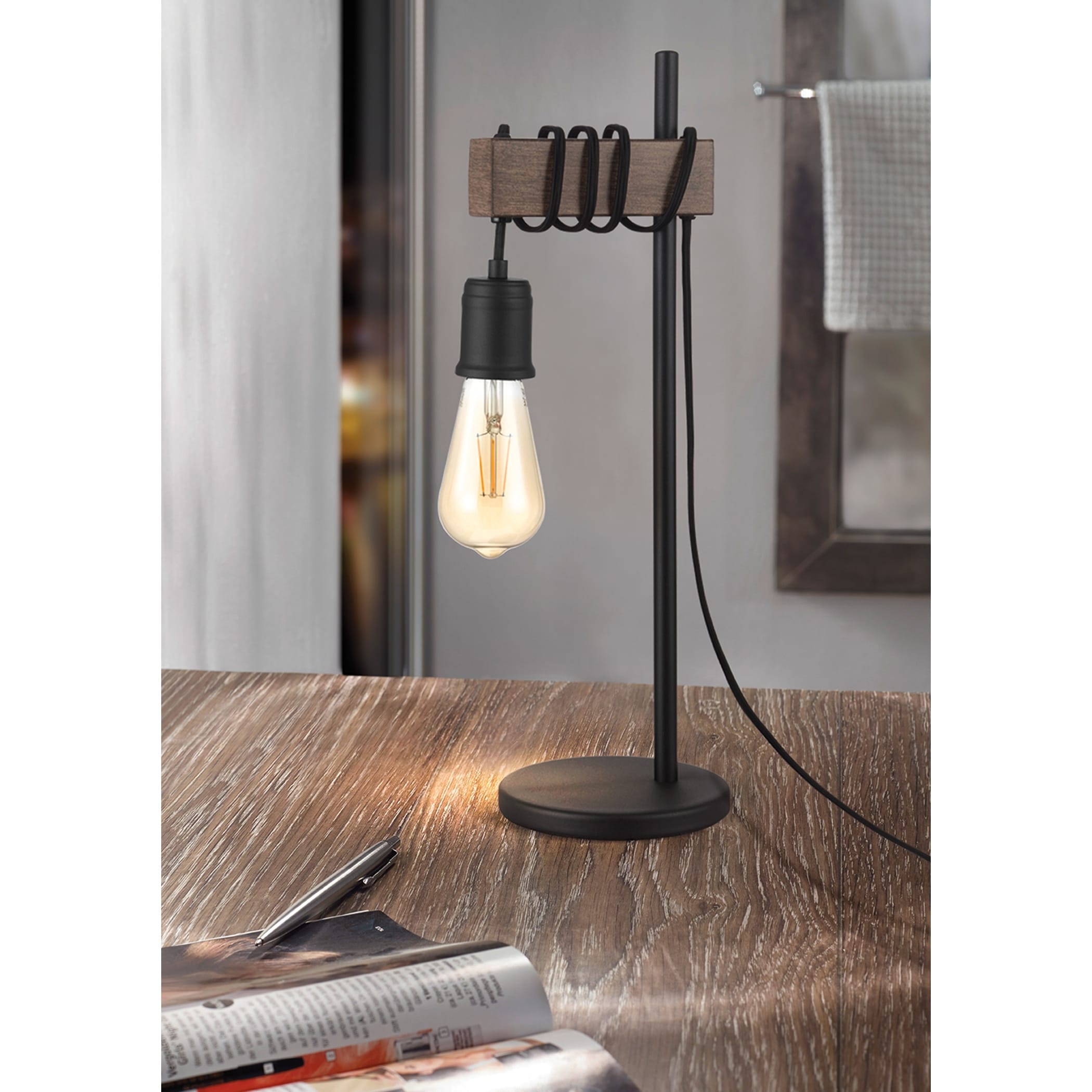 Eglo Violon 1-Light Black and Dark Brown Table Lamp