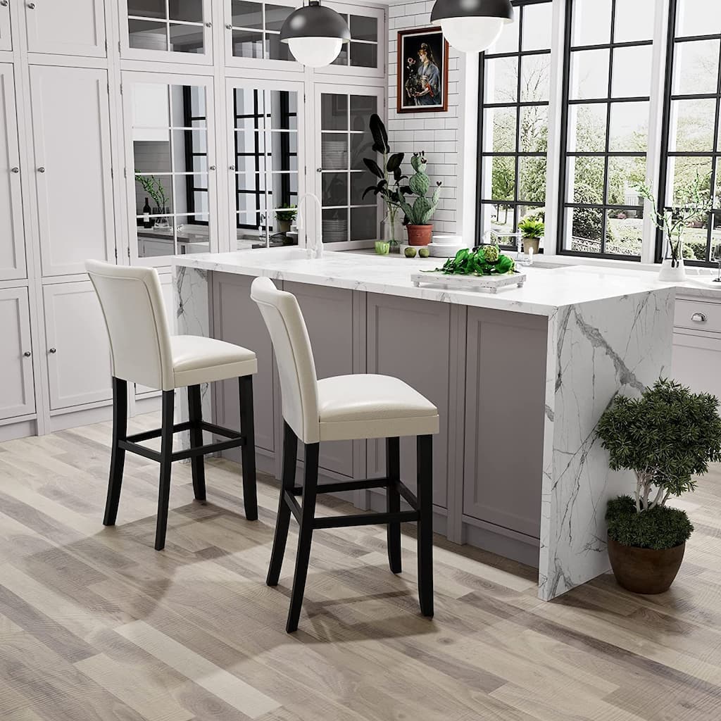 Bar Stools with Back Set of 2, Faux Leather Counter Height Bar Stools