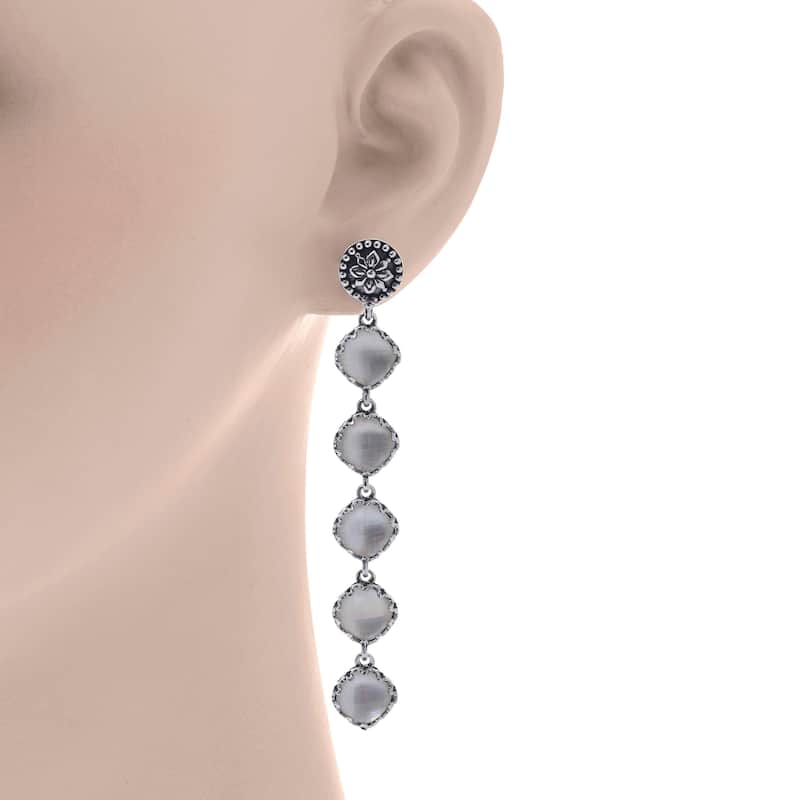 Konstantino Sterling Silver, Mother of Pearl & Rock Crystal Doublet Dangle Earrings - Silver - 3", Width: 3/8" (10mm)
