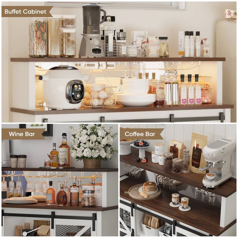 55" Kitchen Storage Buffet Cabinet w/RGB LED Lights