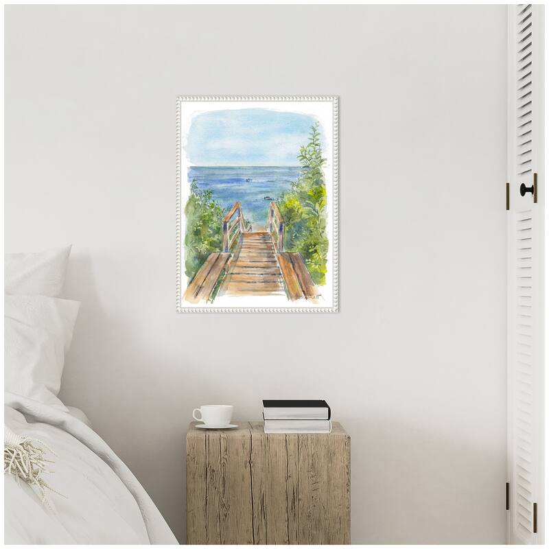 Kate and Laurel Sylvie Stariway to Beach Cape Cod Framed Canvas by Patricia Shaw