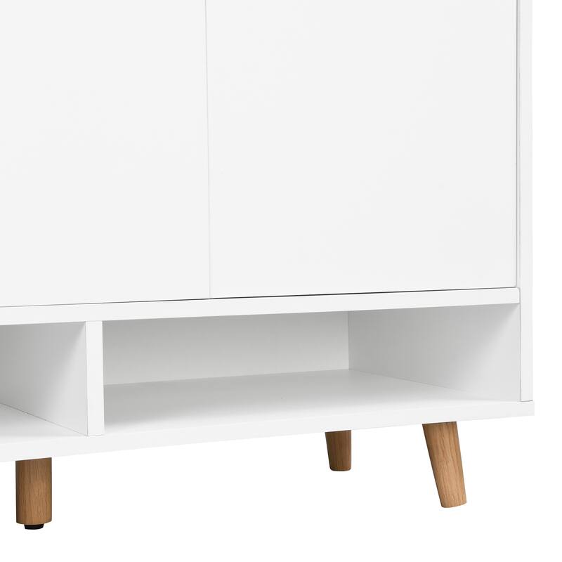 Sleek Contemporary Shoe Cabinet with Adjustable Shelves and Solid Wood Legs - 55.1" W × 13.8" D × 39.4" H