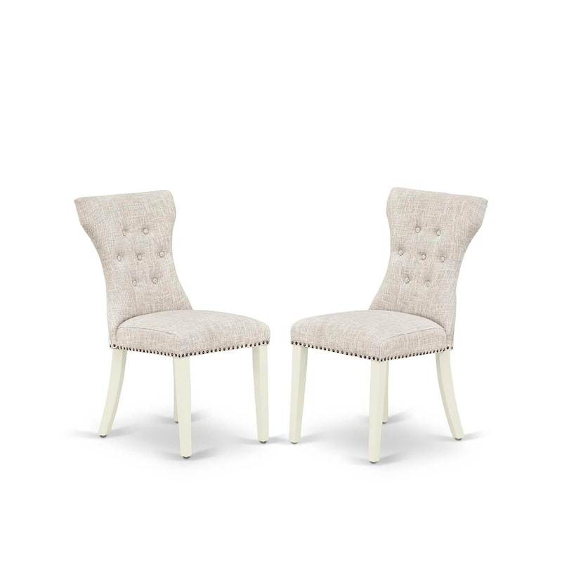 Parson Dining Chairs Set of 2 - Linen White Legs, Doeskin Fabric - Elegant High Back Kitchen Chairs