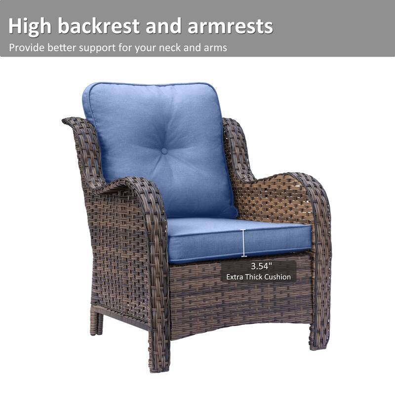 8 Piece Outdoor Wicker Patio Furniture Conversation Chair and Ottoman Set