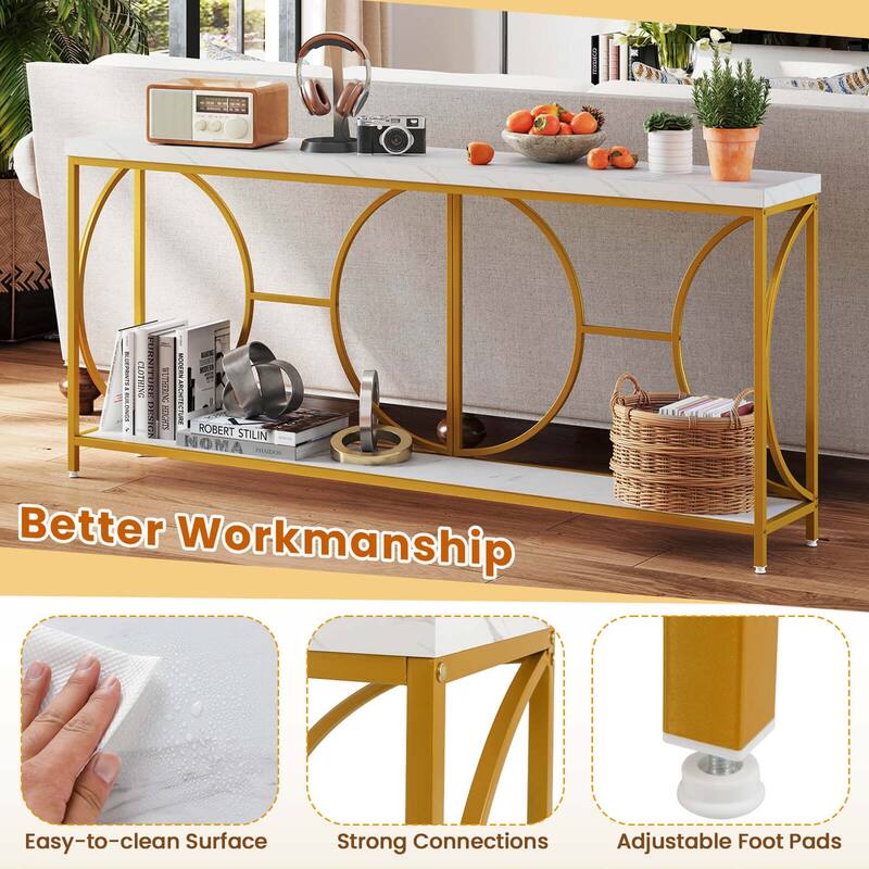 Costway 2-Tier Faux Marble Top Console Table 71" Narrow Console Table - See Details