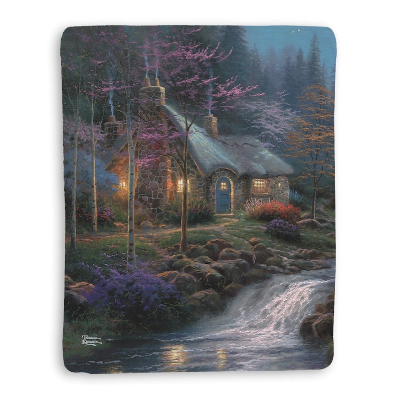Thomas Kinkade Twilight Cottage Sherpa Throw Blanket By Laural Home