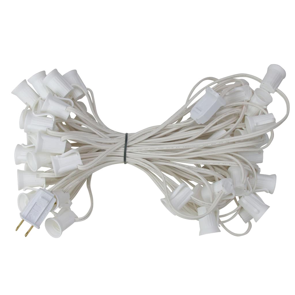 C9 Christmas Light Socket Set Commercial - 50' - White Wire - 18 Gauge