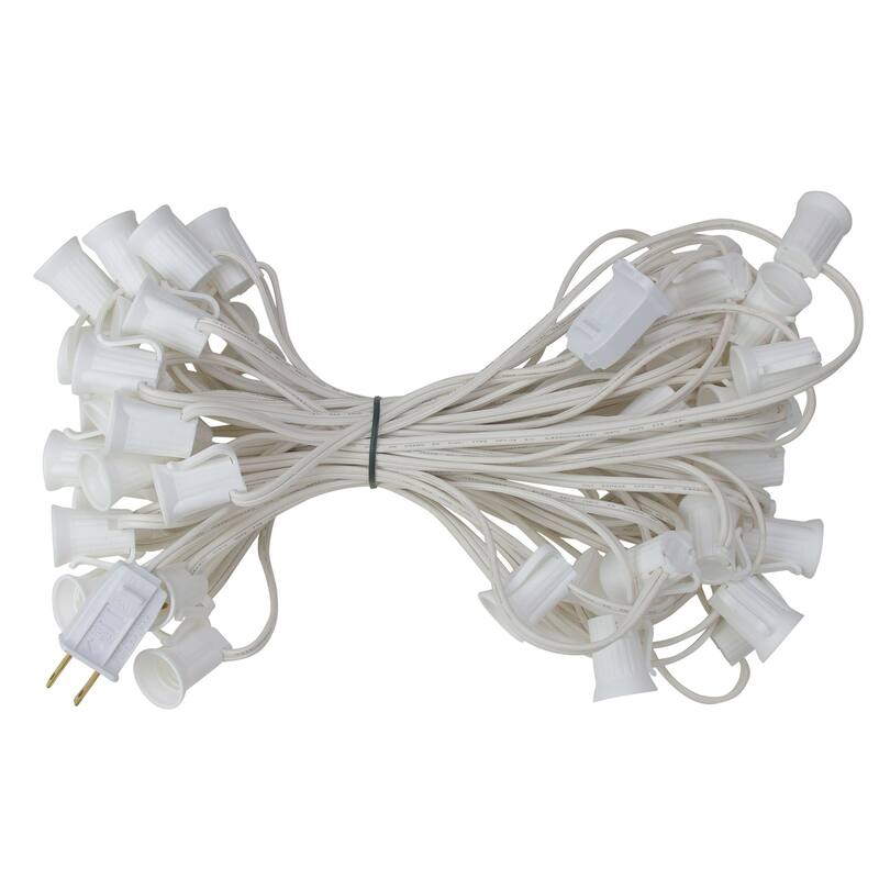 C9 Christmas Light Socket Set Commercial - 50' - White Wire - 18 Gauge
