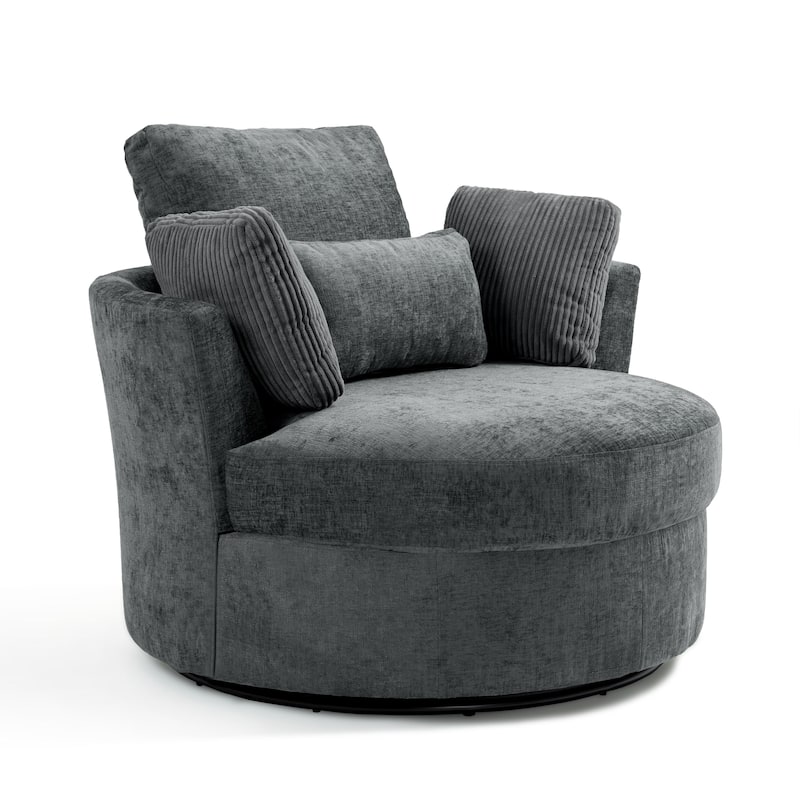 Upholstered Accent Swivel Barrel Armchair Club Chair with Pillows