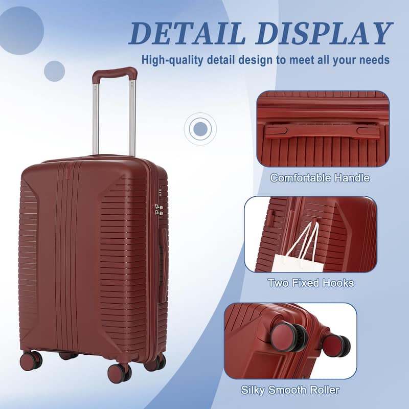 Travel PP Material 3 Piece Luggage Sets with Spinner Wheels and Combination Lock, Luggage for Family Travel Carry on 20/24/28