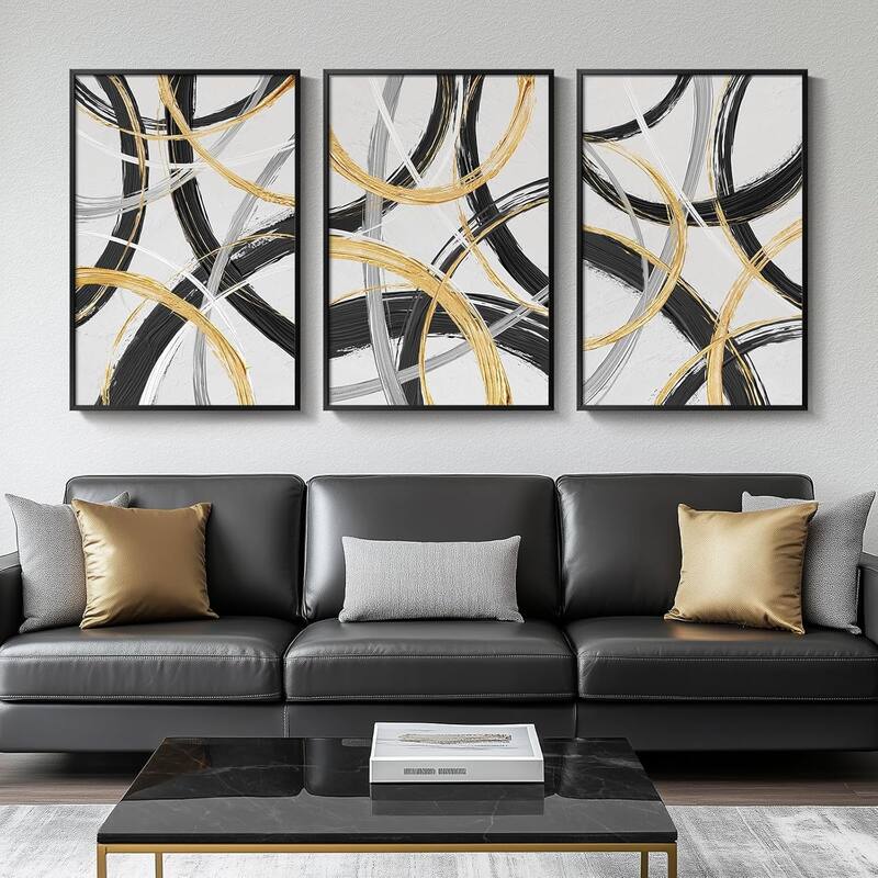 Black & White Abstract Wall Art, 3 Piece Canvas Art Prints - 24 x 36