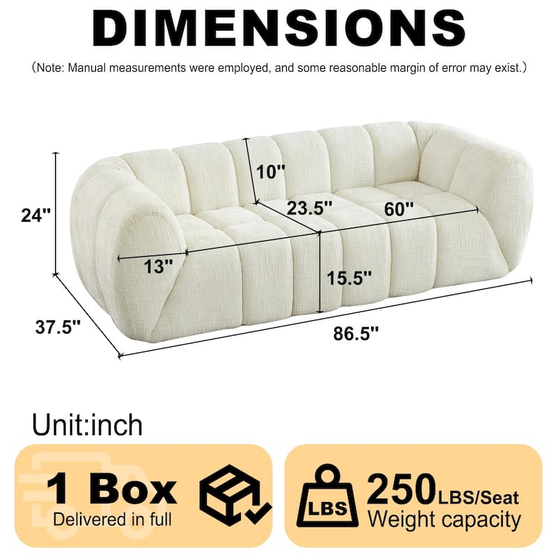 86.5" 3-Seater Chenille Pure Foam Sofa