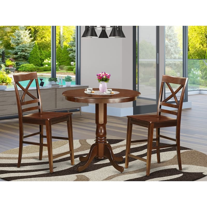 Counter Height Pub Set - 3 Piece Table & Chair Set - Small Space Dining - Mahogany Finish