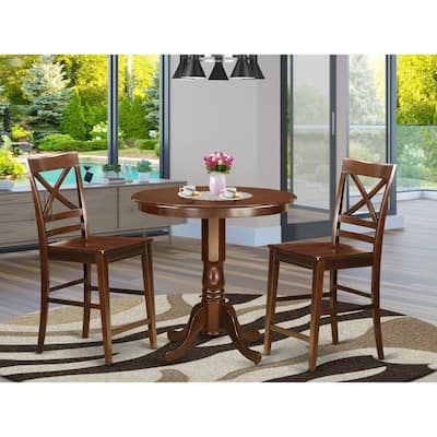 Counter Height Pub Set - 3 Piece Table & Chair Set - Small Space Dining - Mahogany Finish