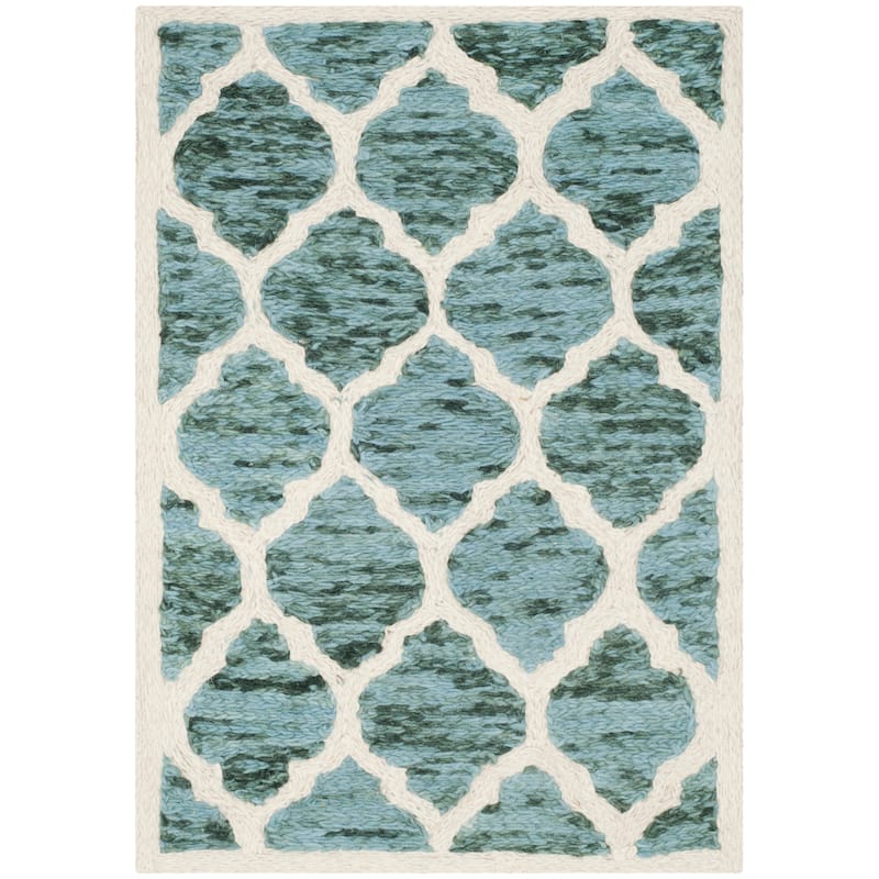 SAFAVIEH Handmade Himalaya Unnie Modern Wool Rug - 2' x 3' - Turquoise/Ivory