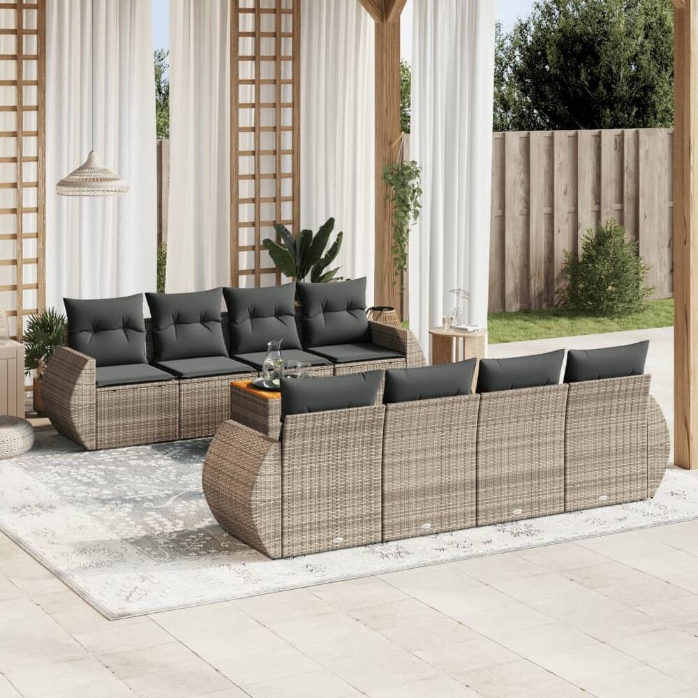 vidaXL Patio Sofa Set with Cushions Outdoor Furniture 9 Piece Poly Rattan - 24.4 x 27.6 x 27.2