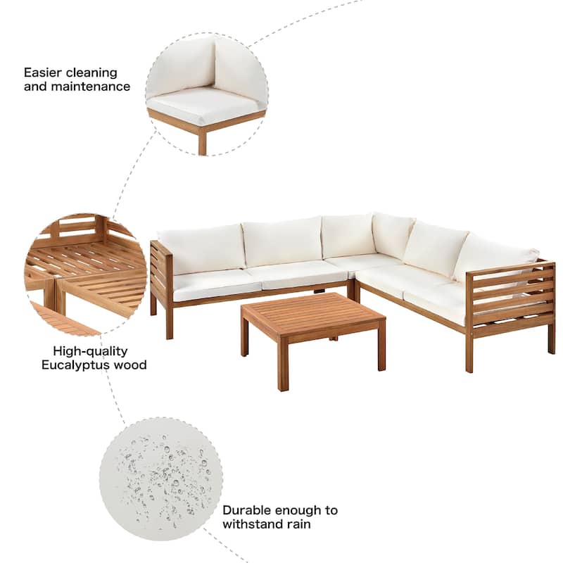 Roomfitters 3-Piece Outdoor Sectional Sofa Set with Coffee Table, Solid Wood Frame L-Shaped Patio Furniture