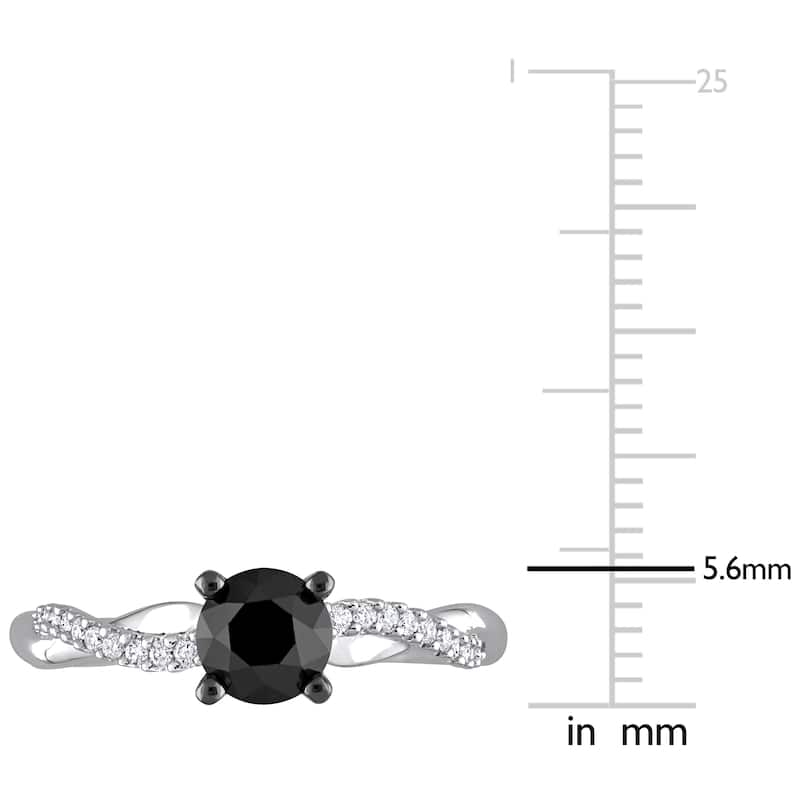 Miadora 1 1/6ct TDW Black & White Diamond Crossover Engagement Ring in 14k White Gold