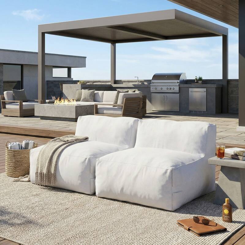 Christopher Knight Home - Nerissa Outdoor/Indoor Olefin Modular Bean Bag Armless Sofa Set with Shredded Foam Filled