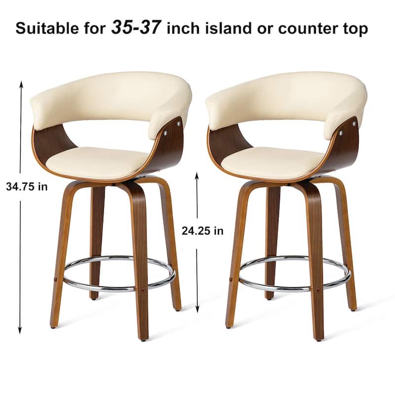 Glitzhome Set of 2 or 4 Modern Counter & Bar Height Wooden Swivel Bar Stools