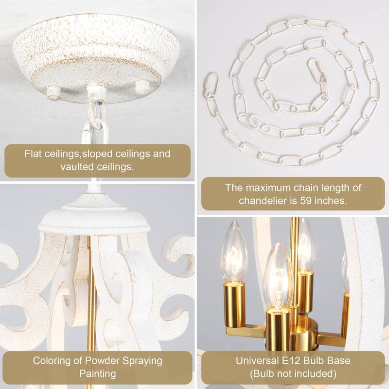 4-Light 15.74-inch Farmhouse Wooden Lantern Chandeliers for Entryway
