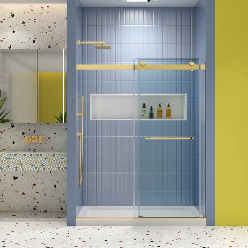 48"W x 74"H Double Sliding Glass Shower Door - Brushed Gold