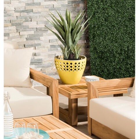 SAFAVIEH Couture Outdoor Montford Teak Commercial Grade End Table - 24 IN W x 24 IN D x 13 IN H
