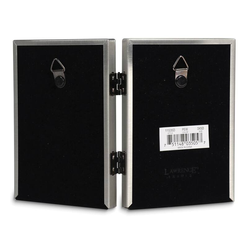Curata Pewter Portrait Hinged Brushed and Beaded 3x5 Double Photo Frame