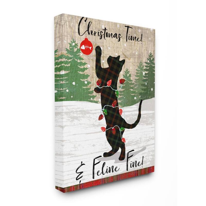 Stupell Country Holiday Christmas Time Phrase Family Cat Scene Canvas Wall Art - Multi-Color - 24 x 30