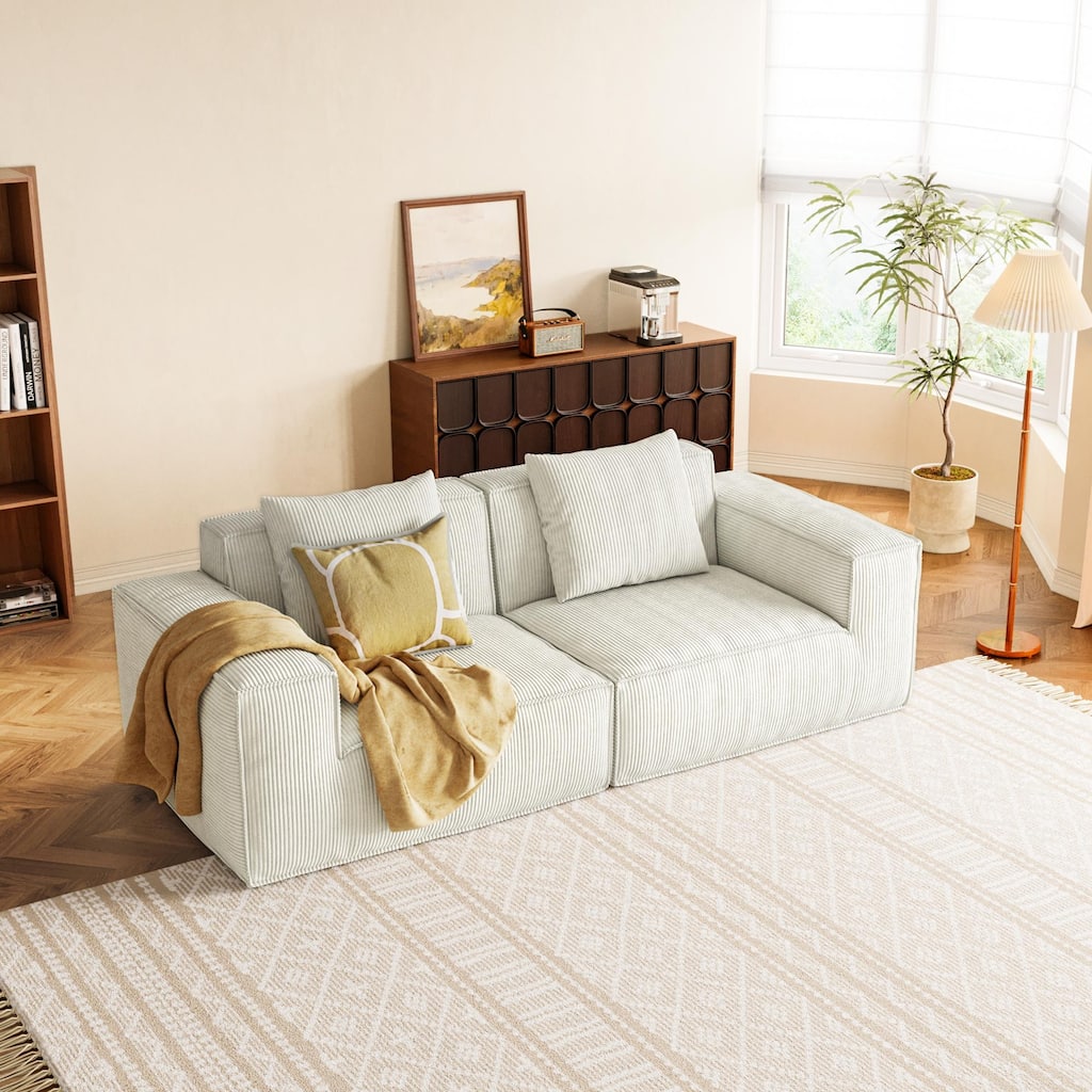 Modular Sofa Convertible Oversized Sofa Bed Corduroy Velvet 2 Person White