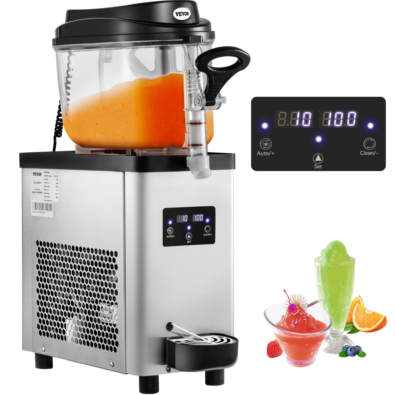 VEVOR Commercial Slushy Machine 8L / 2.1 Gal Single Bowl Cool and Freeze Modes 1050W Stainless Steel Margarita Smoothie Frozen Drink Maker Slushie