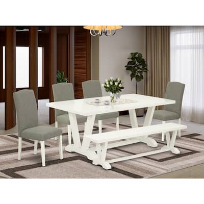 Mid Century Dining Set - 6 Piece Table and Chair Set with Bench - Kitchen Table Set