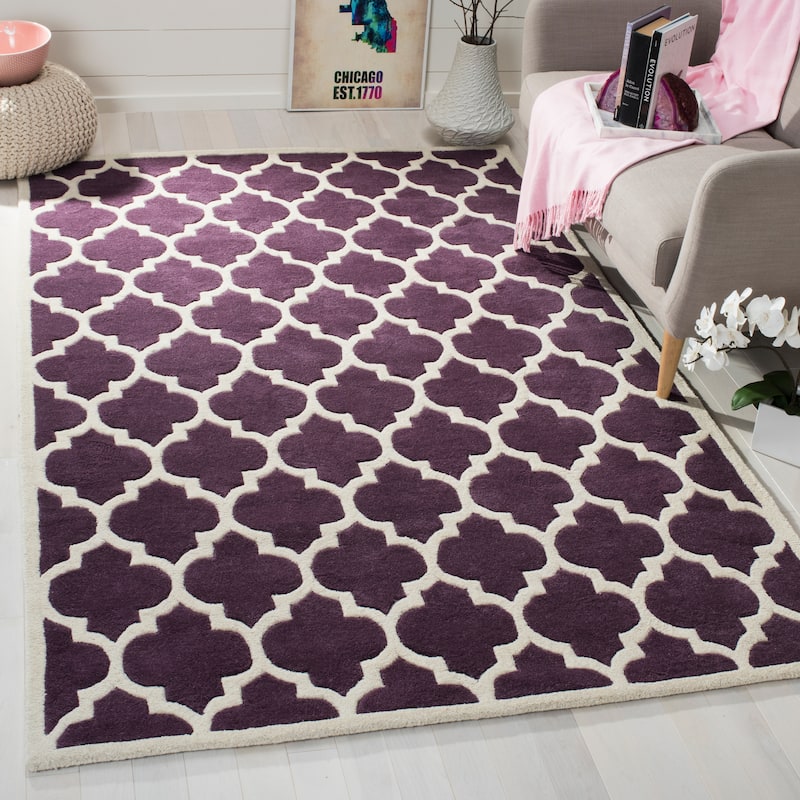 SAFAVIEH Handmade Chatham Antoanela Modern Moroccan Wool Rug - 8' x 10' - Purple/Ivory