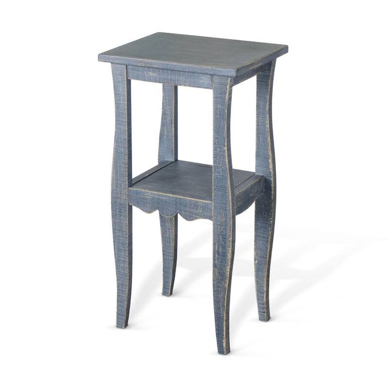 Zela Small Side End Table with Lower Shelf and Curved Legs, Ocean Blue, 11x14 Top
