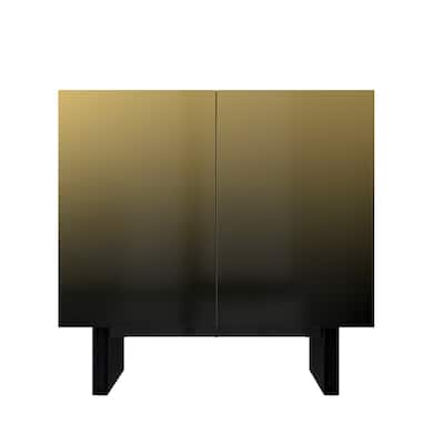 Modern Matte Black 2 Door Accent Cabinet with Gold Wire Mesh