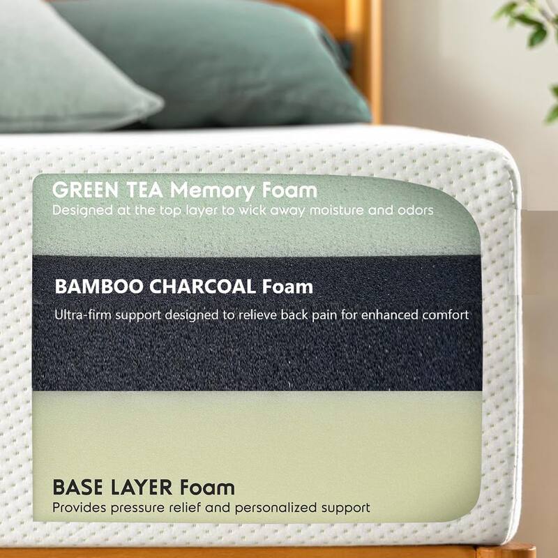 10 Queen Green Tea Memory Foam Mattress in Box, Fiberglass Free, White(Bed not included)