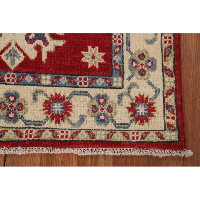 Geometric Red Kazak Rug Handmade Wool Carpet - 2'8" x 4'1"
