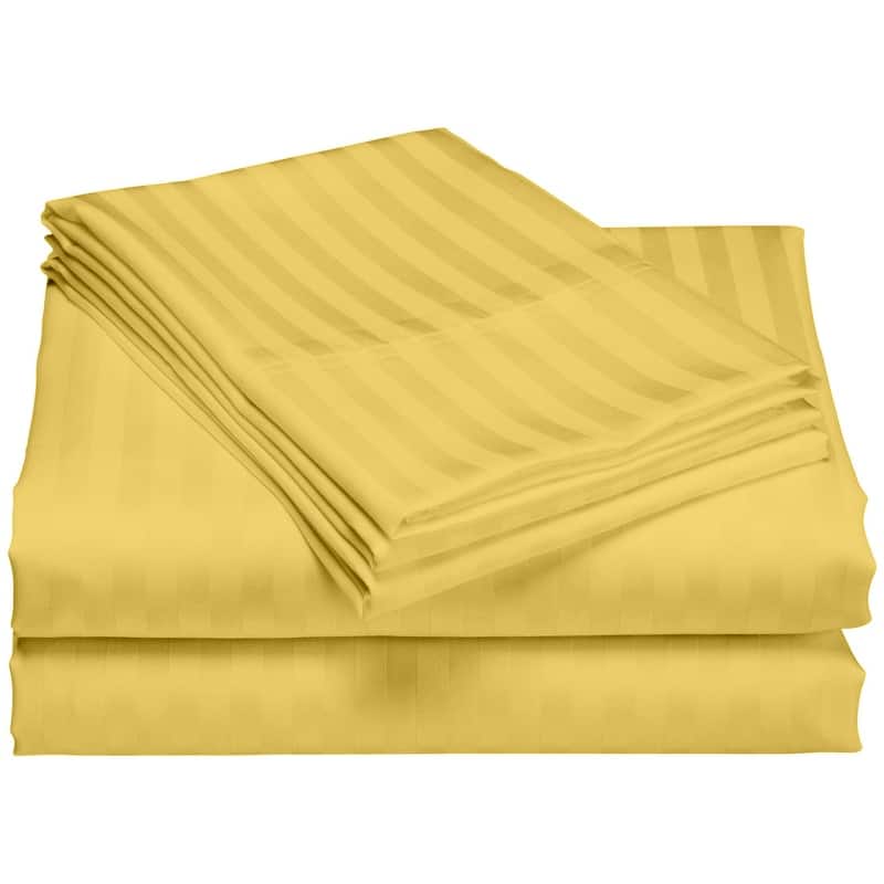 1200 Thread Count Cotton Deep Pocket Luxury Hotel Stripe Sheet Set - Gold - Full