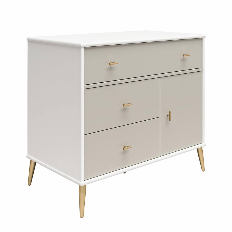 Little Seeds Valentina Asymmetrical 3 Drawer / 1 Door Convertible Dresser - White/Taupe