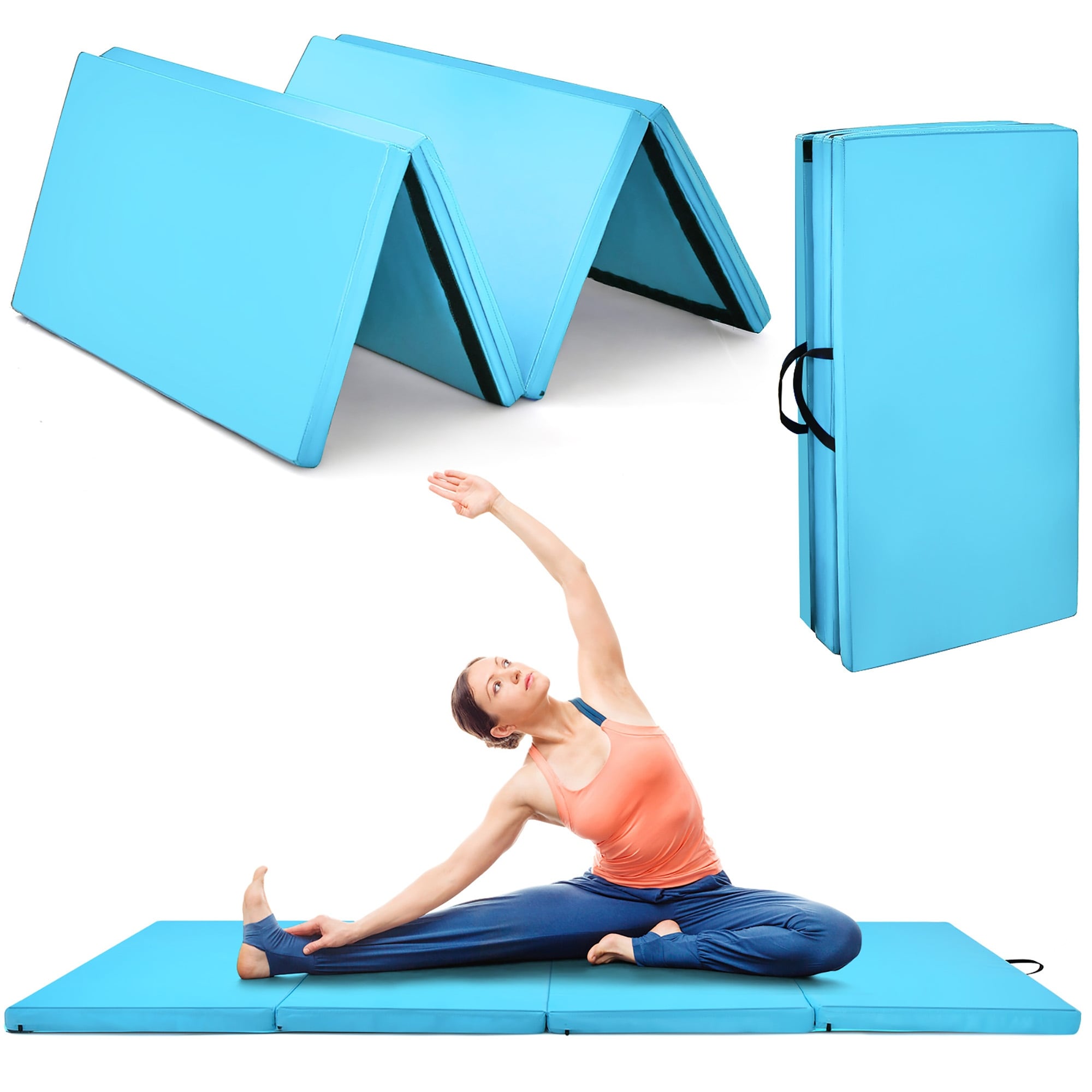 Costway 4'x 8'x 2'' Folding Gymnastics Exercise Mat W/Handle Aerobics  Stretch Yoga