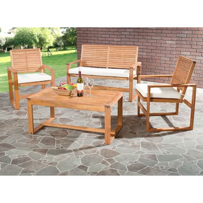 SAFAVIEH Outdoor Living Cushioned Brown Acacia Wood 4-piece Patio Set